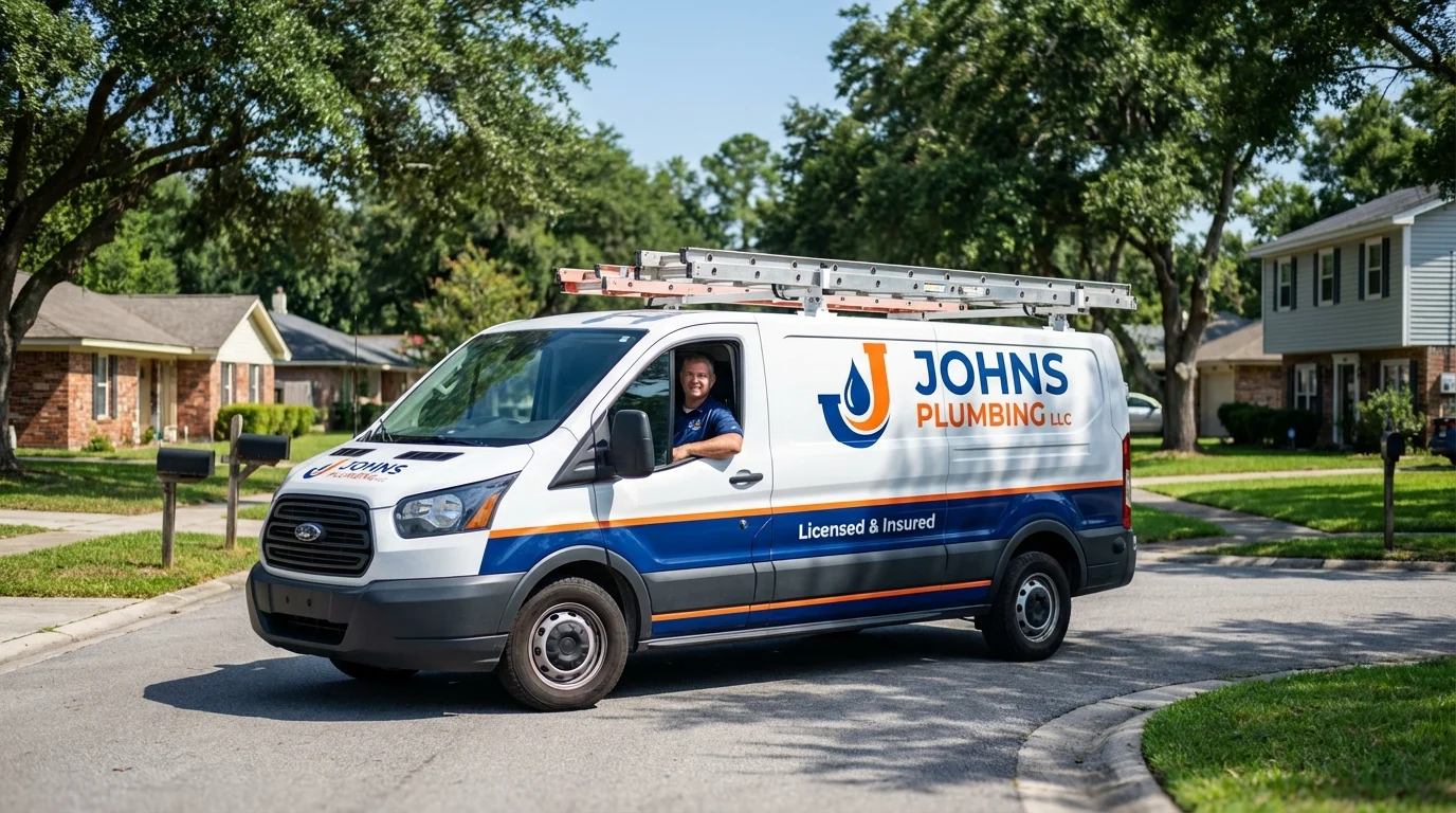 Johns Plumbing LLC service van in Woodsboro, TX