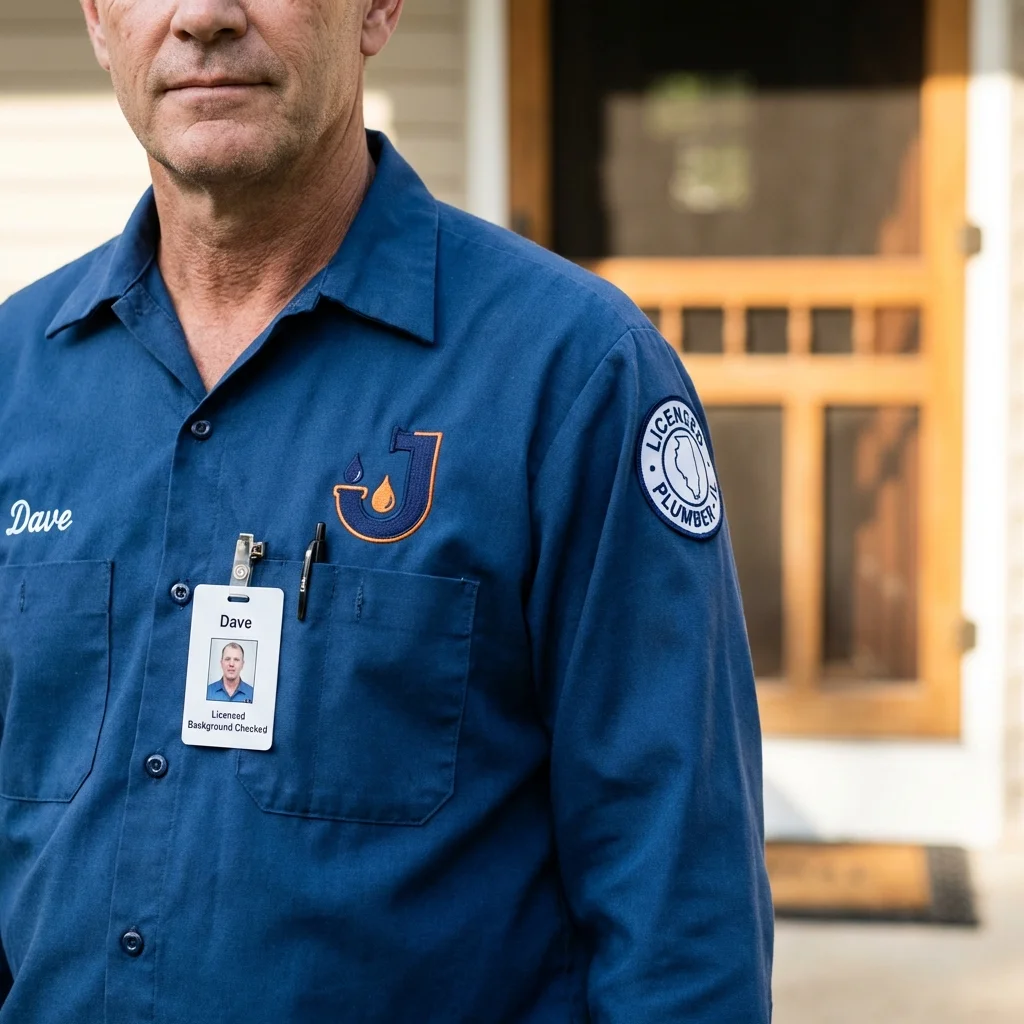 Licensed plumber showing ID badge in Woodsboro, TX