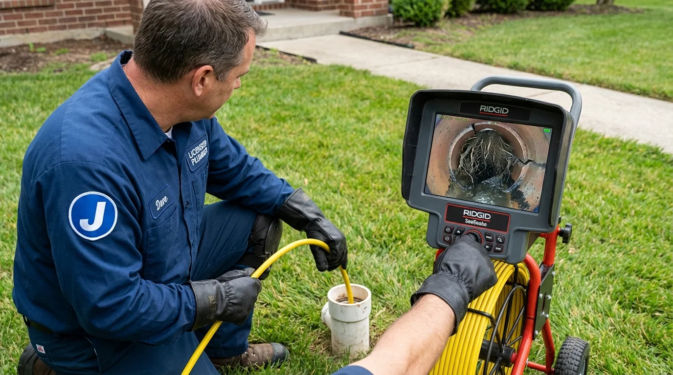 Sewer camera inspection being performed by Johns Plumbing LLC in Woodsboro