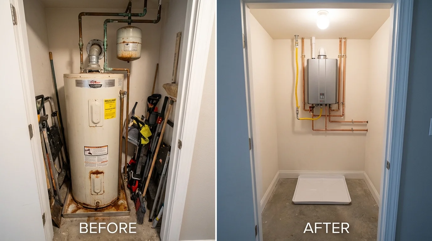 Tank water heater versus wall-mounted tankless unit comparison for Woodsboro, TX homeowners